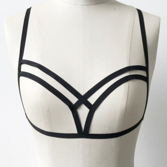 Black Strappy Harness Cage Bra Bralette O/S - Picture 2 of 6